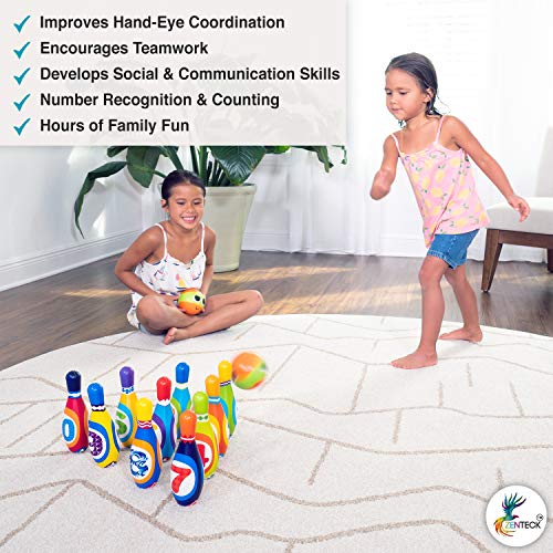 Fun Kids Bowling Play Set by ZenTeck [12-Piece]| Child Safe Lightweight Pins & Balls Sport Game for Boys, Girls, Toddlers, Children| Indoor Developmental Physical Activity No-Noise Family Game - Thumbnail 2