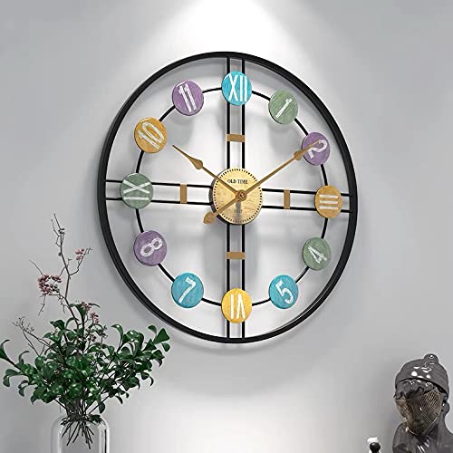 Funtabee 50cm Multi Color Large Metal Retro Oversized Wall Clock for Living rooms, Modern Wall Clock, Silent Non-ticking, Great for lounges, kitchens, lofts, cafes, offices