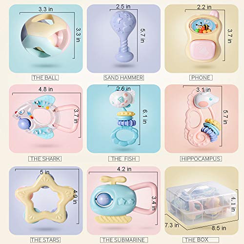 WISHTIME Baby Rattles Teether Baby Toys - Newborn Toys Rattle Musical Toy Set Shaker Grab and Spin Early Educational Toys for Baby Infant Newborn Gifts Set