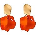 GUOXIAOMEI Chic Elegant Boho Red Rose Petal Dangle Resin Acrylic Tiered Matte Flower Earrings Statement Exaggerated Floral Ta