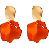 GUOXIAOMEI Chic Elegant Boho Red Rose Petal Dangle Resin Acrylic Tiered Matte Flower Earrings Statement Exaggerated Floral Ta