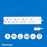 PRO ELEC 4 Gang Socket Extension Lead 5m Individual Switched BS1363 White view 2