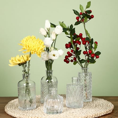 12 Pieces Glass Vases, Small Vintage Flower Vases, Transparent for Table Decoration, Floral and Wedding
