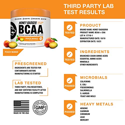 Honey Badger BCAA Amino Acids Electrolytes Powder, Keto, Vegan, Sugar