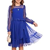 GRACE KARIN Girls Contrast Mesh Dress Formal Party Long Sleeve High Waist Tulle A-Line Fall Dresses for 6-12 Years