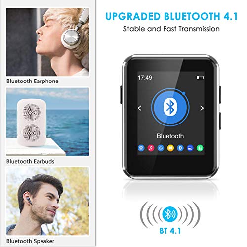 Kingbox Mp3 Player with Bluetooth, Music Player with Clip Supports Full Touch Screen, Built-in Speaker, HiFi Lossless Mp3 Music Players with FM Radio, Voice Recorder (8GB, Up to 128GB)