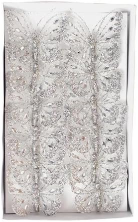 Mesh Glittered Butterflies Silver 8cm 12pc