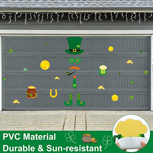 St.Patrick\'s Day Garage Door Decorations-Lrish Clover Green Hat Gold Coins Large Size Reusable PVC Window Clings Stickers Garage Decoration for St Patricks Day Decorations…