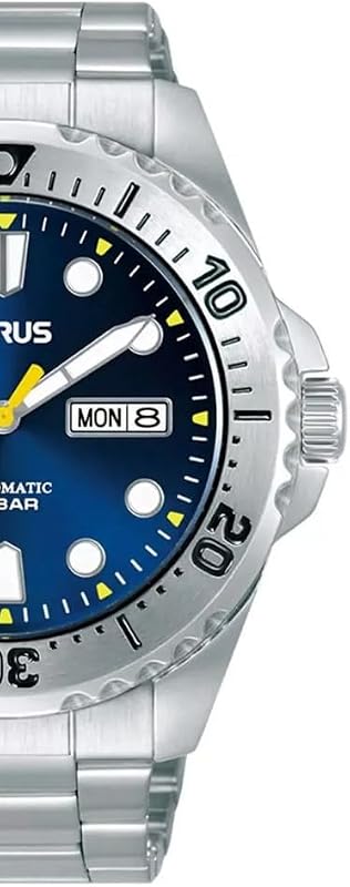 Orologio automatico analogico da uomo con bracciale in acciaio inossidabile, Argento/Blu - RL473BX9