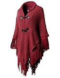 H2H Womens Classic Tassel Poncho Cape Shawls Batwing Knit Sweater Cloak BURGUNDY US ONESIZE/Asia ONESIZE (AWOSWSL01)