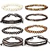 Jstyle 14Pcs Braided Leather Bracelet for Men Women Wooden Beaded Bracelets Wrap Adjustable