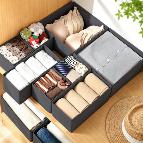 Niviy Organizador Armario 8 Piezas Caja Organizadora Ropa Gris Oscuro | Tela no Tejida Organizadores Plegables para Cajones y Estanterías para Ropa, Calcetines, Ropa Interior