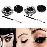 fullkang 2 PCS Mini Eyeliner Gel Cream With Brush Makeup Cosmetic Black Waterproof