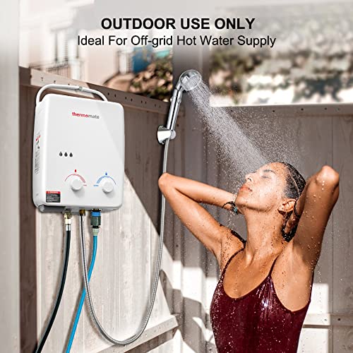 Propane Water Heater Tankless, thermomate 1.32GPM Outdoor Portable Gas Water Heater, On Demand