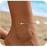 Nawflue Ankle Bracelets for Women, 18K Gold Plated Dainty Waterproof Cross Anklets, Pearl Beaded Link Chain Anklet for Women Non Tarnish, Summer Beach Foot Jewelry, Christmas Gifts