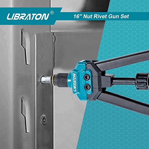 Libraton Professional Hand Riveter for Double Handle Threaded Inserts Kit, 16 Inch Rivet Nut with 70 Nuts and 7 Metric Mandrels, Easy to Replace