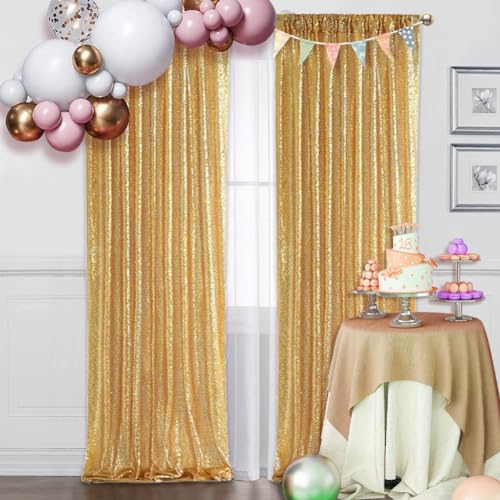 SquarePie 2x8ft Gold Sequin Backdrop Curtains