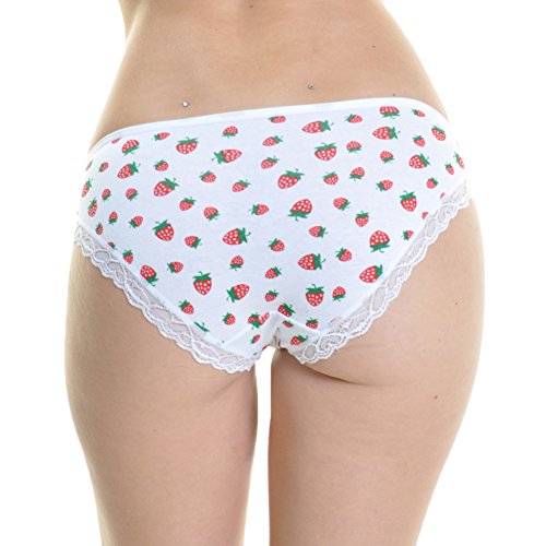 Strawberry Pattern Cotton Panties, 12 Panties, 7 Assorted Colors Per