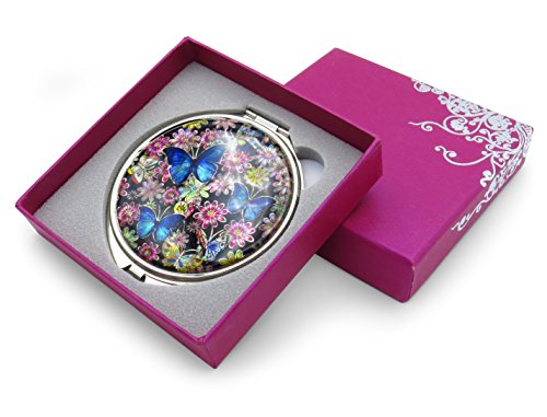 Seoul-Craft-Compact-Makeup-Mirror-Mother-of-Pearl-Metal-Dual-Folding-Magnify-Flowers-Butterfly-Design