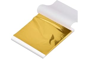 Luckymica Gold Leaf Sheets, 100 Pcs Adequate Gold Foil Sheets for Arts, Crafts, Decoration, Gilding, Paints, DIY, 5.5" x 5.5"