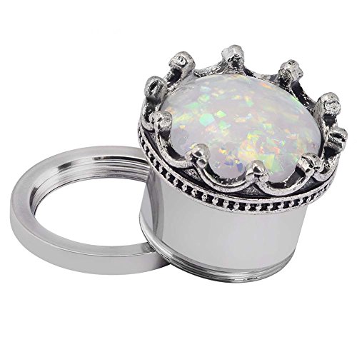 Longbeauty 2Pcs Stainless Steel White Opal Crown Ear Plugs and Tunnels Expander Stretcher Gauge 2g - Thumbnail 4