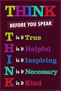 Classroom Sign Think Before You Speak Motivaltional Inspirational Educational Rules Teacher Supplies School Toddler Kids Elementary Learning Decorations Purple Cool Wall Decor Art Print Poster 8x12