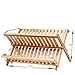 Bamboo Folding Dish Rack Drainer Bowl Plate Cup Drying Rack Holder,Kitchen Utensils Storage Organizer 2-tier Non-assemble 14 slots