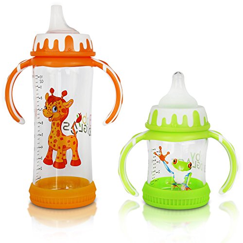 Glass Baby Bottle Set With Sippy Cup Spout 4 oz green and 10 oz