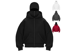 RIZUNTO Balaclava Zip Hoodie Ninja Double Hood Y2K Hoodie Fleece Windproof Transition Jacket Motor Bicycle With Men Women