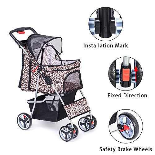 comiga Pet Stroller, 4Wheel Cat Stroller, Foldable Dog Stroller with