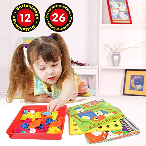 AMOSTING Early Learning Educational Button Art Toys for Toddler, Color & Geometry Shape Matching Mosaic Puzzle Peg Board Games for Preschool Kids - Thumbnail 5