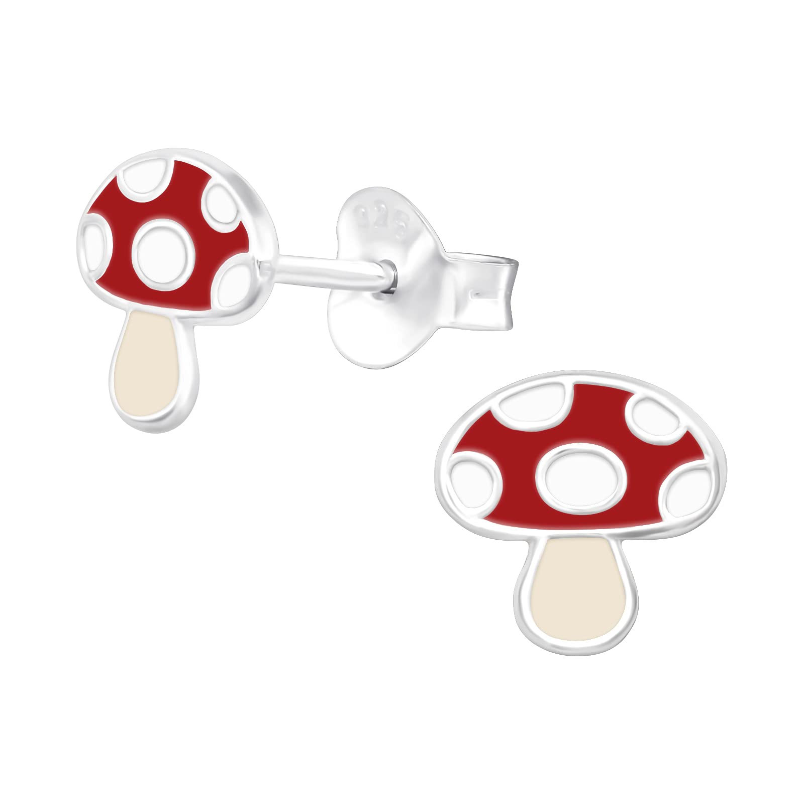 Sterling Silver Mushroom Stud Earrings - Cute Red and White Enamel Toadstool Earrings for Girls Teens & Women, Whimsical - I love silver jewellery