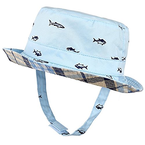 Baby Hat Boys Girls Toddler Kids Play Sun Hats Bucket/Reversible Brim Drawstring Sun Protective Plaid Fish Pattern 6-12 Months …