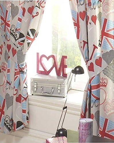 PUNK ROCKER LOVE UNION JACK FULLY LINED CURTAINS SET 66 X 72 MATCHES DUVET NEW by PUNK ROCKER