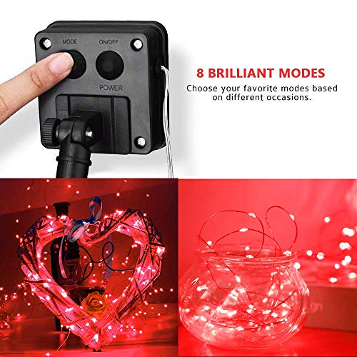 Mother\'s Day Gift Solar String Lights (2 Pack) ,Solar Fairy Lights,16.4Ft 50LEDS IP65 Waterproof Wire Lighting for Indoor Outdoor Christmas Tree Halloween Home Garden Wedding Party Decoration(Red)