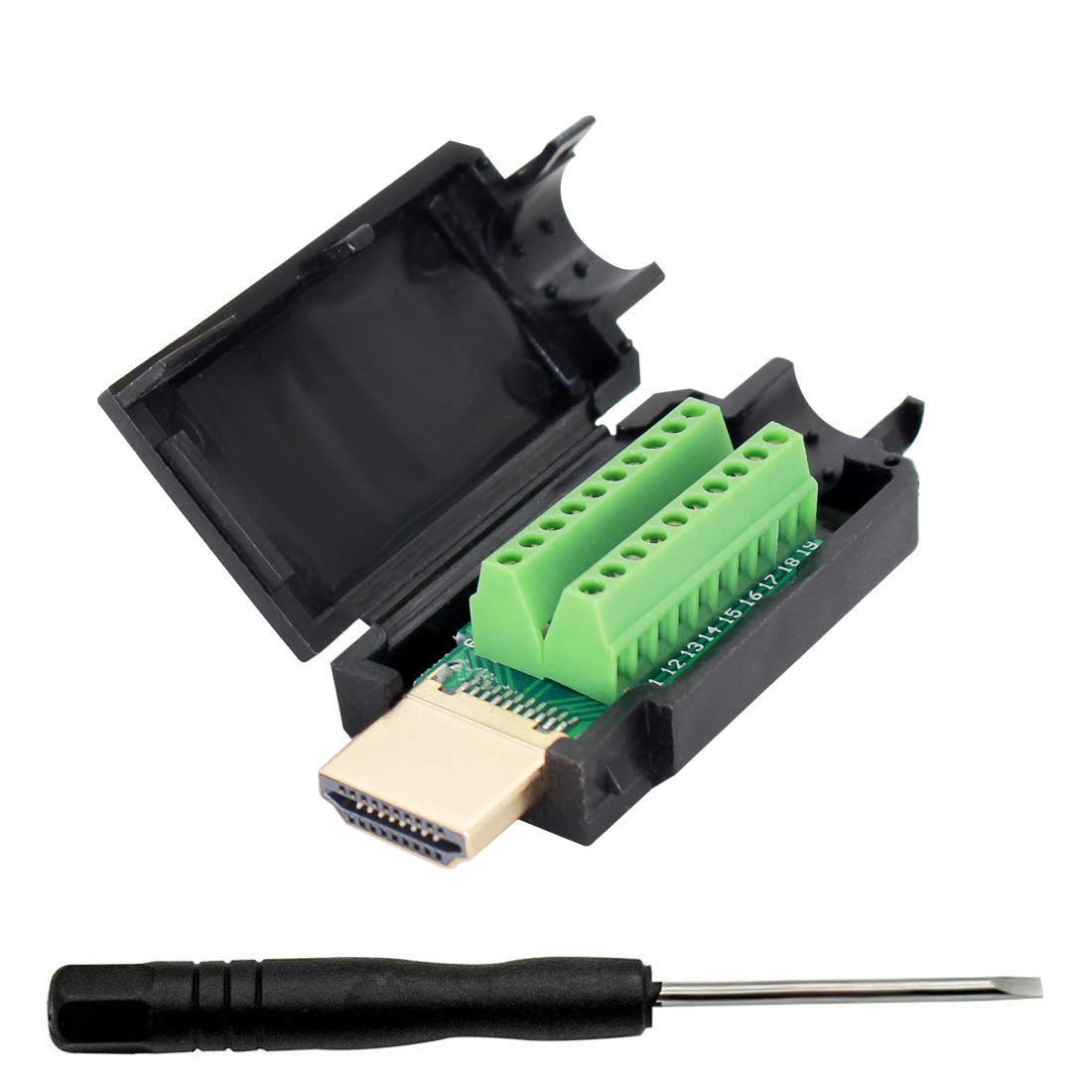 HDMI Male Connector Solderless Adapter Plug to Terminal Block Breakout Free Welding Connector with Plastic Cover