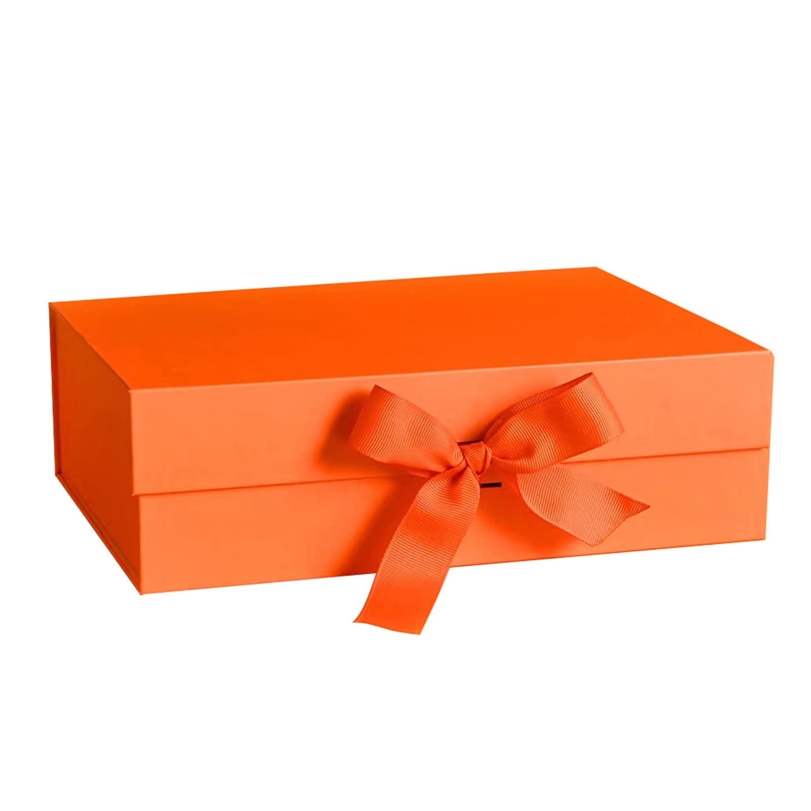 Orange Magnetic Gift Boxes with Lids, 265x190x80 mm Large Gift Boxes for Presents, Luxury Sturdy Foldable Cardboard Box with Ribbon, Magnetic Closure (Pack of 1)