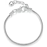 Starter Bracelet 18cm Heart Birthday Gift Charm Snake Starter Bracelet Cuff Bangle 925 Sterling Silver Compatible With Pandora Moments