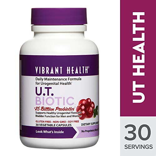 Vibrant Health - U.T. Biotic, Daily Support for Healthy Urogenital Flora and Bladder Function for Men and Women with 25 Billion CFU of Probiotics, Gluten Free, Vegetarian, Non-GMO, 30 Count (FFP) Vibrant Health - U.T. Biotic, Daily Support for Healthy Urogenital Flora and Bladder Function for Men and Women with 25 Billion CFU of Probiotics, Gluten Free, Vegetarian, Non-GMO, 30 Count (FFP)