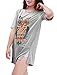Allegra K Women Short Sleeve Owl T Shirt Side Split Loose Fit Tee Light Gray L