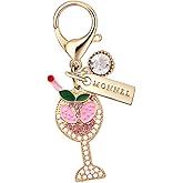MONNEL MC528 Little Crystal Cocktail Lobster Clasp Charm for Women with Velvet Bag (Pink,1 Piece)