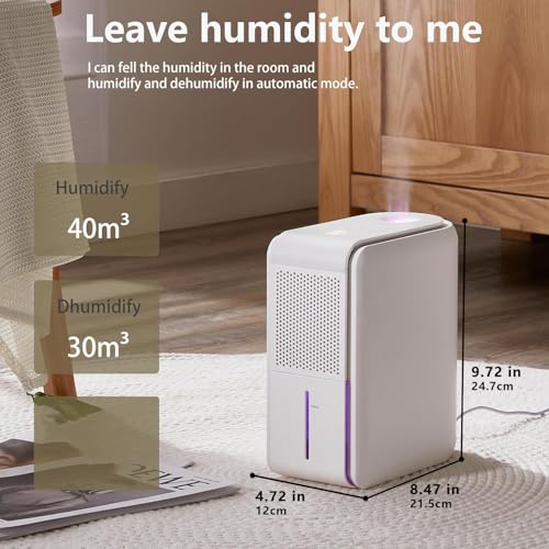 DINZAN 3 In 1 Humidifier Dehumidifier Combo With Air Filtration, Humidifiers Dehumidifier For Home Bedroom With Drain Hose Humidity and Temperature Display,5 Modes,7 Color LED Lights,Timer Set