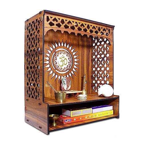 Heartily® Aastha Beautiful Wooden Pooja Mandir for Home or Puja Temple Stand for Office and Shops with Led spot Light (H- 18, L- 16, W-8.75 Inch)