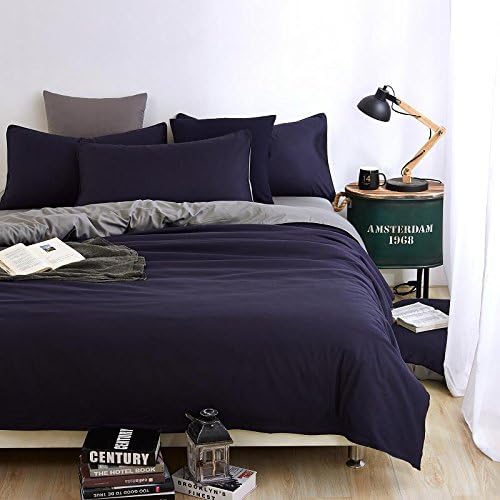 MIFE TEXTILE 4-Piece Lightweight Bedding Sets, Solid Color Bedding, Dark Blue Microfiber Duvet Cover Sets Full Size (1 Flat Sheet, 1 Duvet Cover,2 Pillowcases) (Full, Dark-Blue)