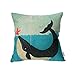decorbox Cotton Linen Square Decorative Retro Throw Pillow Case Vintage Cushion Cover Whale and Bird Friend (18x18)