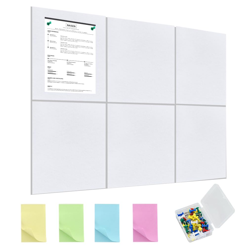 Photo 1 of Vuzvuv 6 Pcs Square Bulletin Board with 50 Pushpins & Sticky Note Adhesive Cork Board for Wall?Felt Pin Board for School?Office Decor?White?