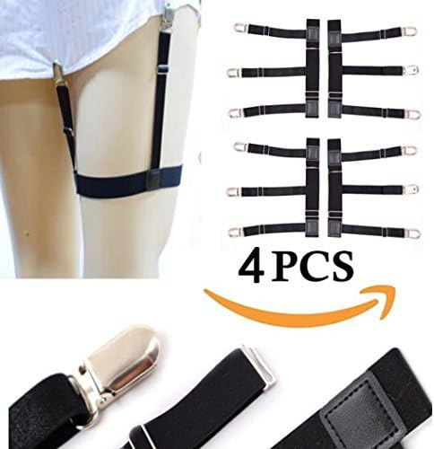 PHANPING Garter Style Shirt Stays – Adjustable Elastic Shirt Garters with Locking, Non-Slip Clips 2-Pairs