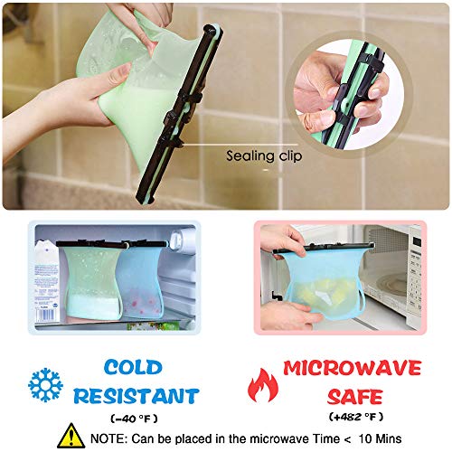 Reusable Silicone Food Storage Bag, 2 Pack Upgrade Leak Proof Silicone Food Bags, BPA Free Reusable Food Preservation Bag, Seal Bags Cooking Bag for Freeze Microwave Fruits Vegetables Meat Milk