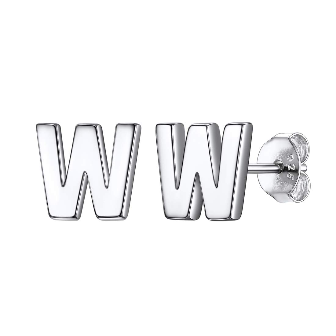 ChicSilver Letter W Initial Earrings Monogram Jewelry 925 Sterling Silver Post Earring Studs for Women — image 1