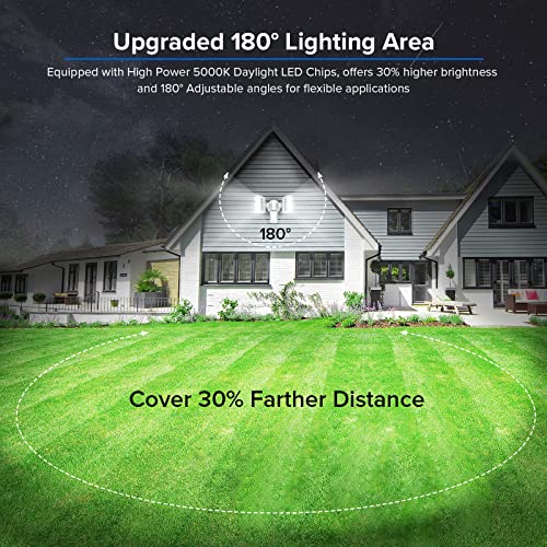 SANSI 38W 5000LM Luces de sensor de movimiento al aire libre, luces de inundación al aire libre con detector de 4 modos ajustables, equivalente a 500W 5000K de atardecer a amanecer, IP65 impermeable